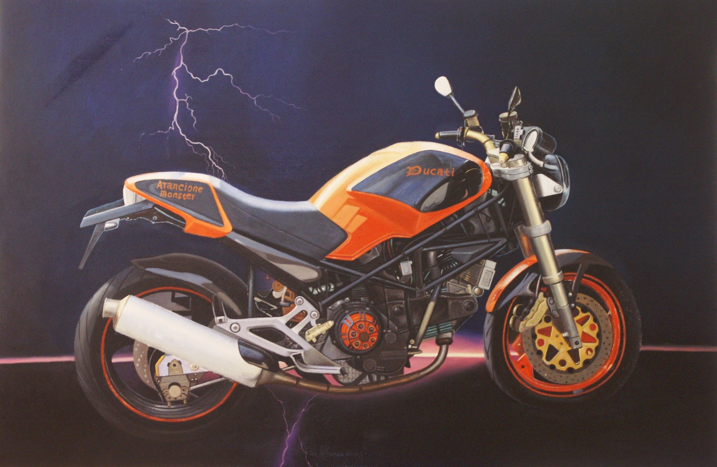 Ducati Arancione Monster - Olieverf op Canvas - 60 x 90 cm 
